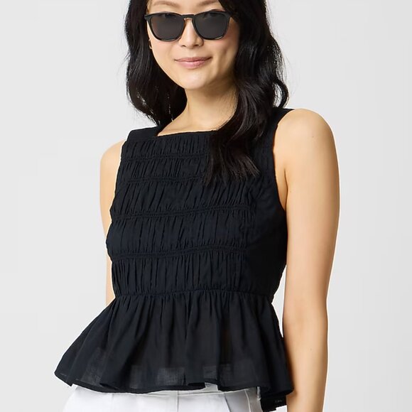 J. Crew Women's Smocked peplum top Size 8 Black Color - Picture 1 of 6